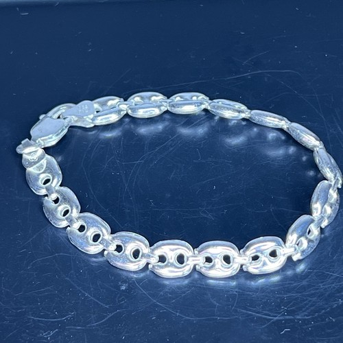 BRACCIALE VINTAGE ARGENTO STERLING 925 SOFFIATO MARINAIO ANCORA MAGLIA ITALIA leggi - Foto 15 di 24