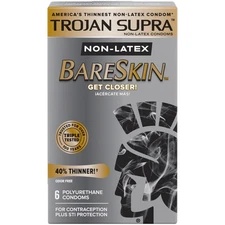 Trojan Supra Bareskin Polyurethane Condoms - 6 count