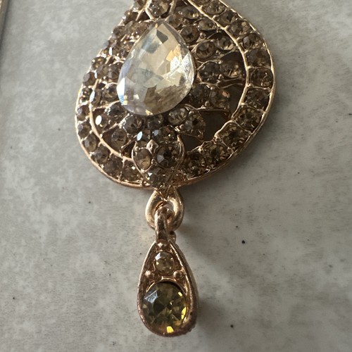 Gold Bindi 6cm With Rhinestones Teardrop Bridal Jewellery Wear Traditional - Picture 3 of 3