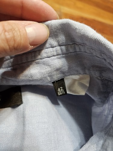 Vintage Zegna Drop 8 Fit Blue Long Sleeve Button Down Shirt Linen Size 42 - Picture 9 of 24