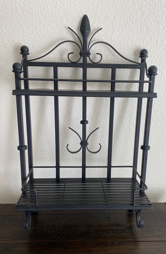 Shelf, VTG, Wrought Iron, Wall 25" X 15", Kitchen Bath Bakers Rack Gothic a MCM