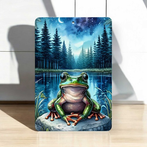 Frog Pond Metal Wall Sign - Forest Pond Wildlife Decor, Rustic Nature Scene 8x12 - Picture 3 of 3