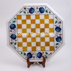 18" Marble Chess Table Top Multi Semi Precious stones Lapis Inlay Art