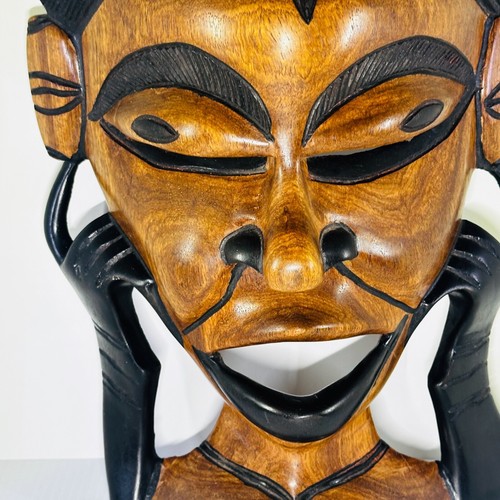 Large African Tribal Art Mask 19" Long Hand Carved Wood Statue Black & Brown - Picture 22 of 24