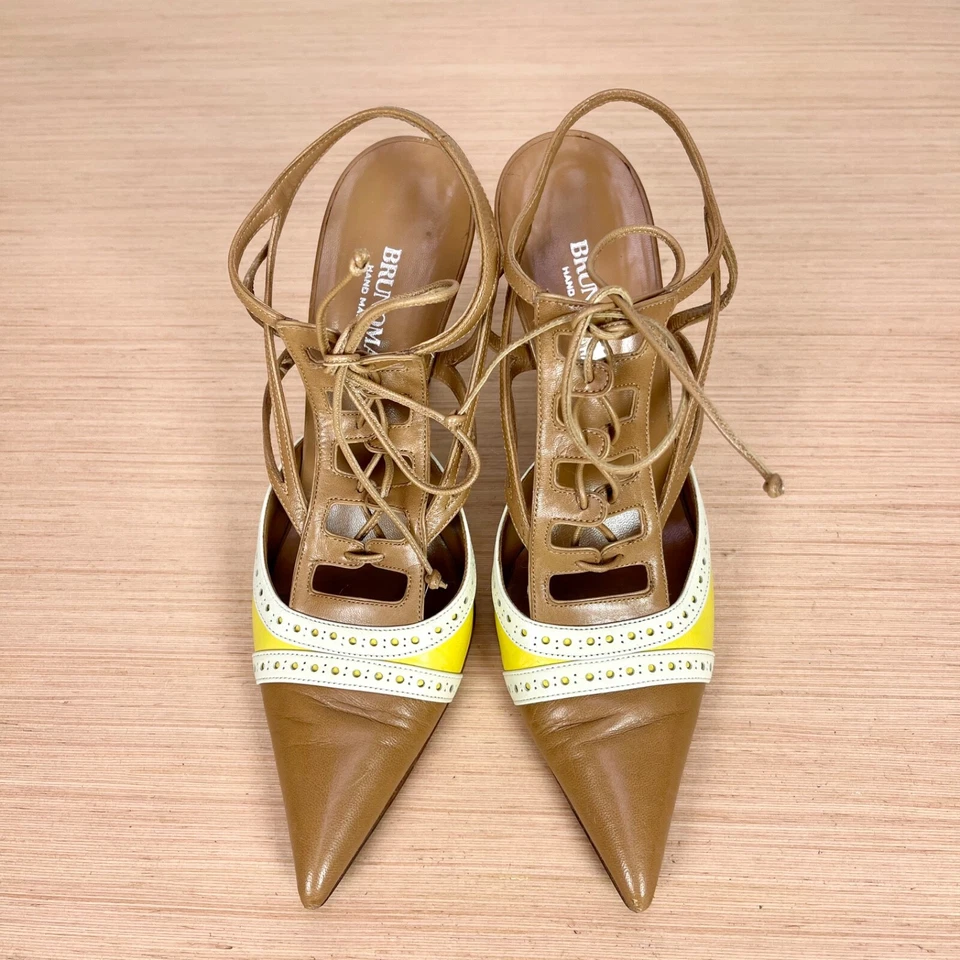 De Colección Bruno Magli Con Cordones Punta de Ala Eslinga Tacones Traseros Mujer 9M/39 UE Italia - Defecto Foto 2 de 4