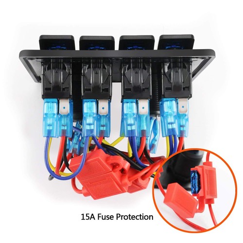 4 Gang Waterproof Toggle Rocker Switch Panel Blue LED for Car RV Marine Boat 12V - Picture 6 of 10