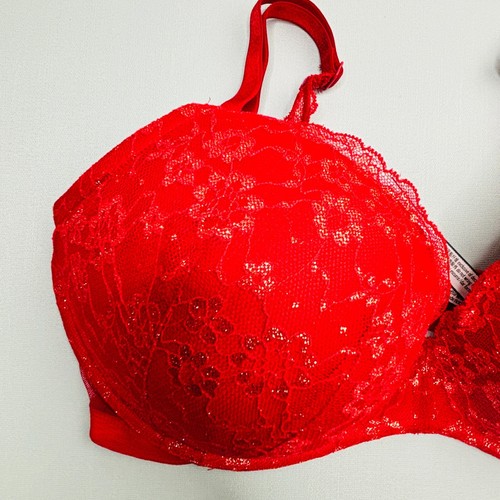 New Victoria Secret No Wire Bra 38DD Red Padded Cup Lace Adjustable Strap - Picture 4 of 9