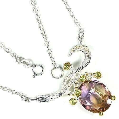 Silver Necklace Ametrine Peridot Genuine Natural Mined Gems Sterling 17 3/4 Inch - Picture 15 of 24
