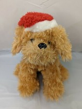 Dan Dee Tan Dog Plush Furry 10 Inch Santa Cap Hat Stuffed Animal Toy