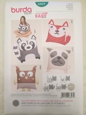Burda 6827 Animal Cushions Pillows Pattern Raccoon Owl Fox Dog Child Room Decor