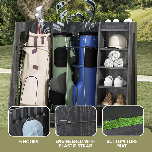 Portable Wooden Golf Bag Organizer Fit 2/3 Bags Storage Stand Holder for Garage - Picture 23 of 26