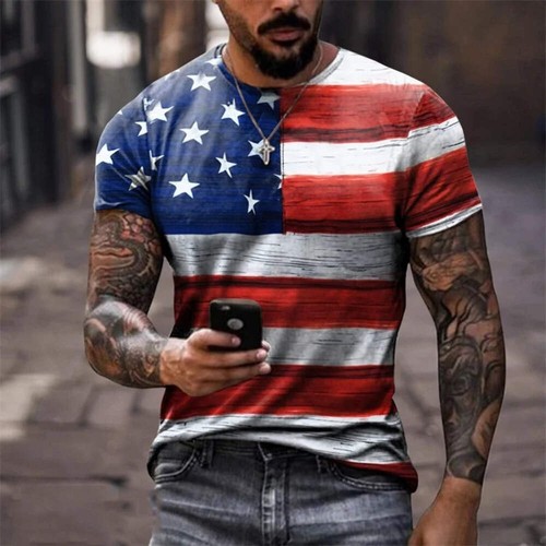 USA American Flag Short Sleeve Men's Summer T-shirt - Picture 23 of 78