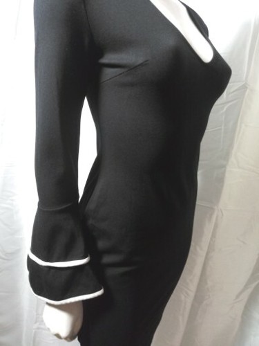 Vijo Couture Women Black Bodycon Casual Cocktel Dress Sz Small Long Bell Sleeve - Picture 3 of 19