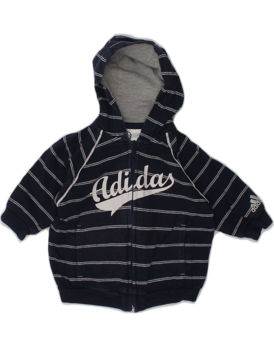 ADIDAS Baby Girls Graphic Zip Hoodie Sweater 0 3 Months Navy Blue Striped AQ03