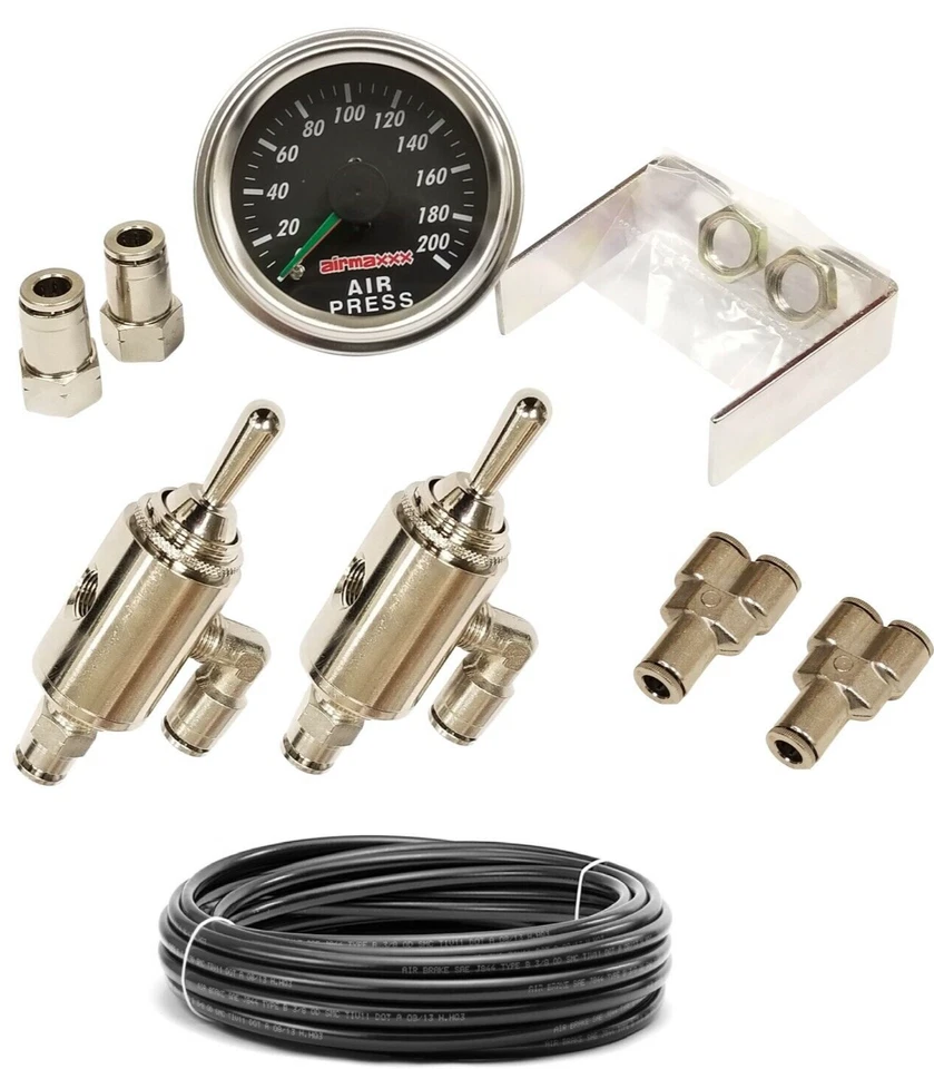 Chrome Manual Air Ride Suspension Kit 3/8" DLOE Valve Bag Bracket For 58-60 Cadi - Изображение 4 из 4