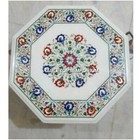 24" White Marble Coffee Counter Table Lapis Carnelian Gemstone Inlay Floral Deco
