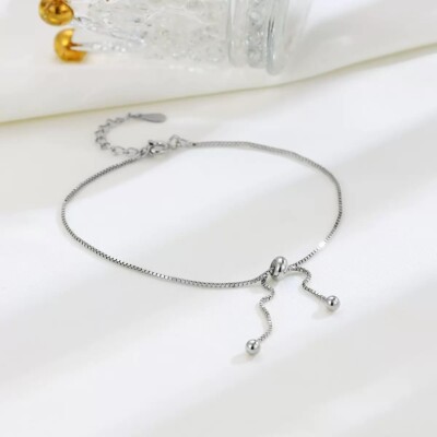 S925 Sterling Silver Adjustable Beaded Bracelet for Women 19cm / 7.5''