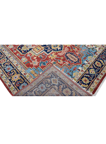 Multi Size 100% Wool Rug Hand Knotted Premium Red Navy Blue Serapi Area Rug - Picture 3 of 6