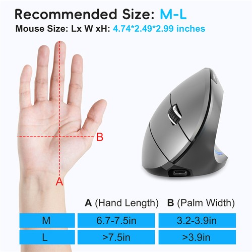 Vertical Mouse Ergonomic Rechargeable2.4G + BT Wireless Mice Silent Office Mouse - Picture 15 of 27