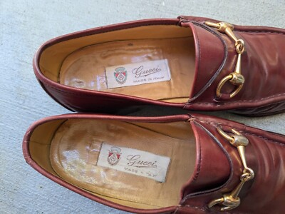 Vintage Gucci Horsebit Loafers Red Men 9 Leather Shoes Italy Slip