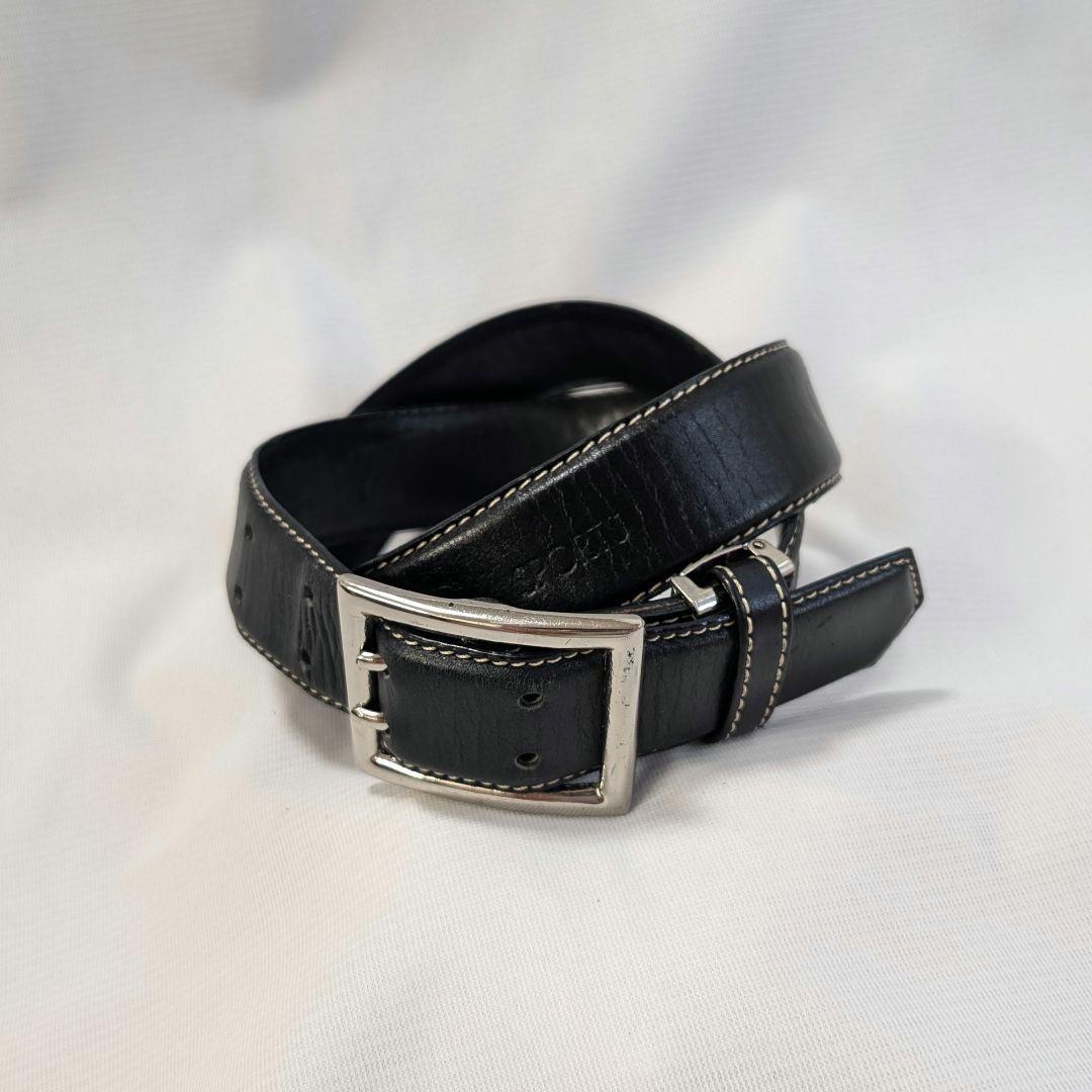 Dior 黒 レザー ベルト 90cm Christian Dior 90s Faux Leather Double Hole Belt Black Men's