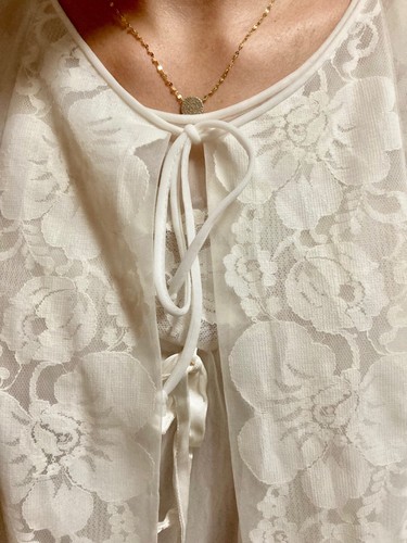 Vintage Lingerie Set, White Peignoir and Match Sheer Negligee Sears Large 38-40 - Picture 2 of 13
