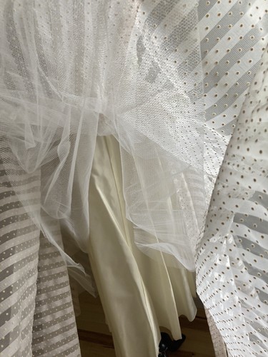 Vtg 50s Taffeta Flocked Swiss Dot Prom Evening Wedding Gown Satin Sash Bow xs-s - Picture 11 of 13