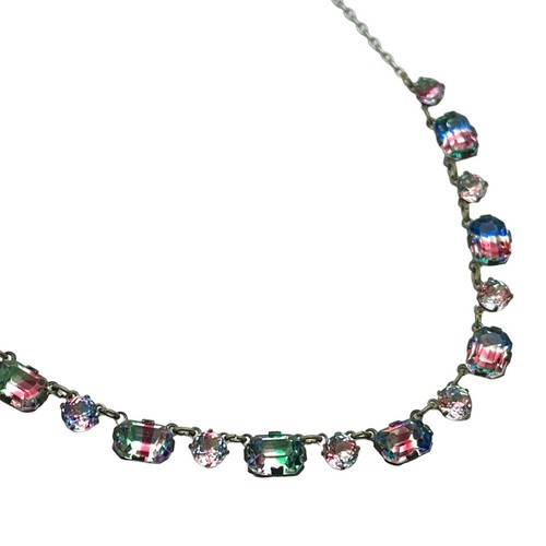 Open back iris glass silver tone choker style necklace - Picture 6 of 7