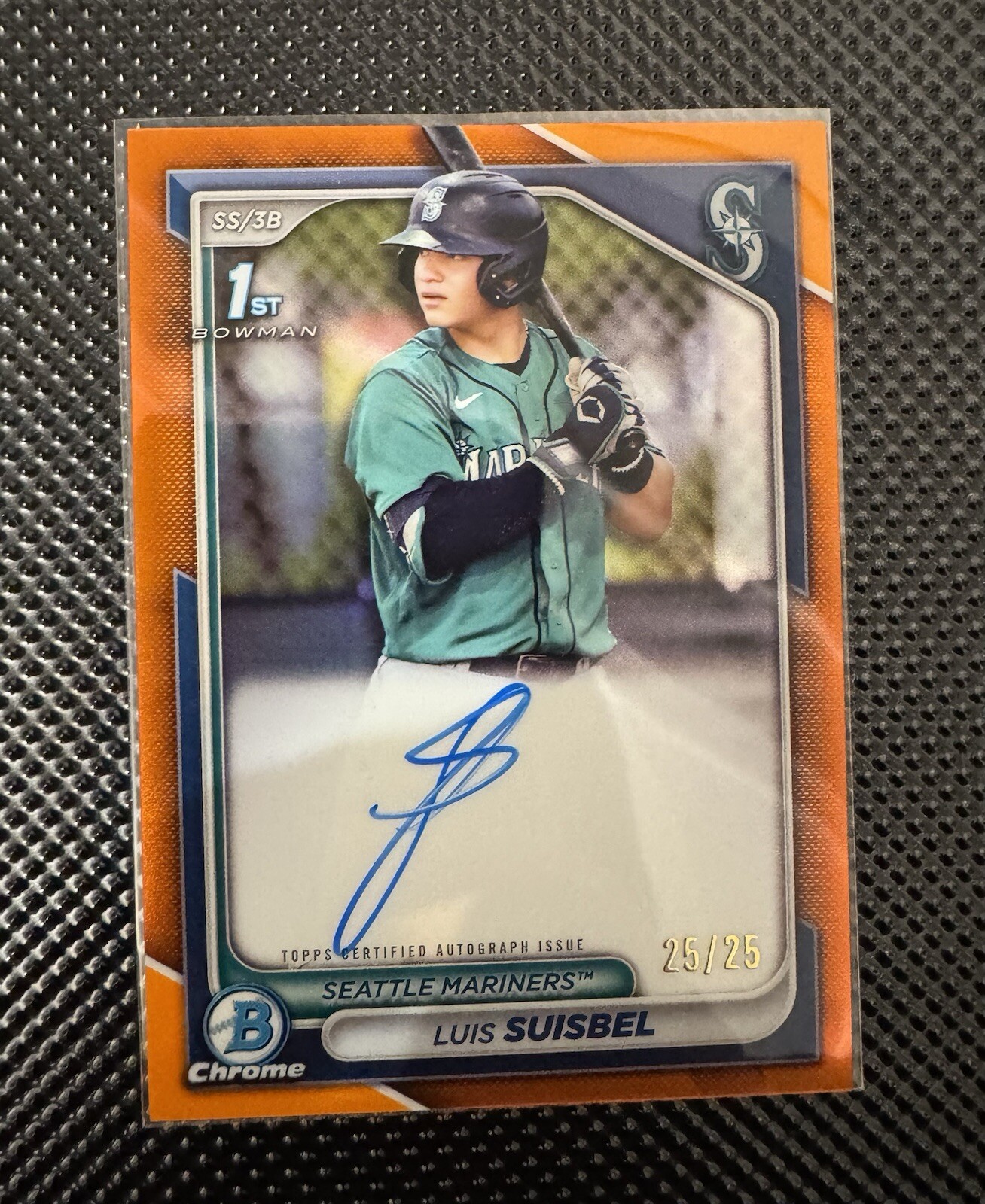 2024 Bowman Chrome Luis Suisbel 1st True Orange Refractor Auto 25/25 Mariners SS