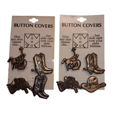 Vintage  Western Themed Silvertone Button Covers Set