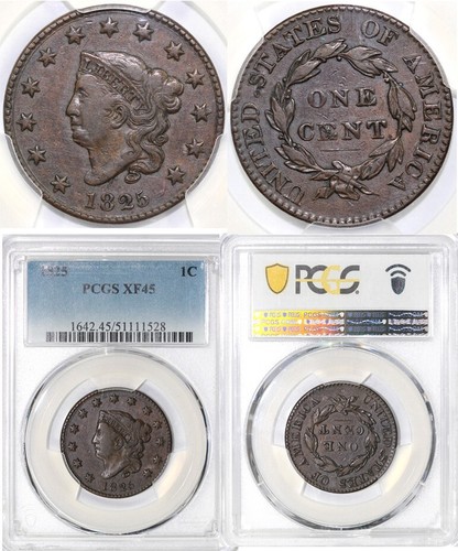 1825 1c N-8 R-3 Coronet or Matron Head Large Cent PCGS XF 45 - Picture 5 of 5