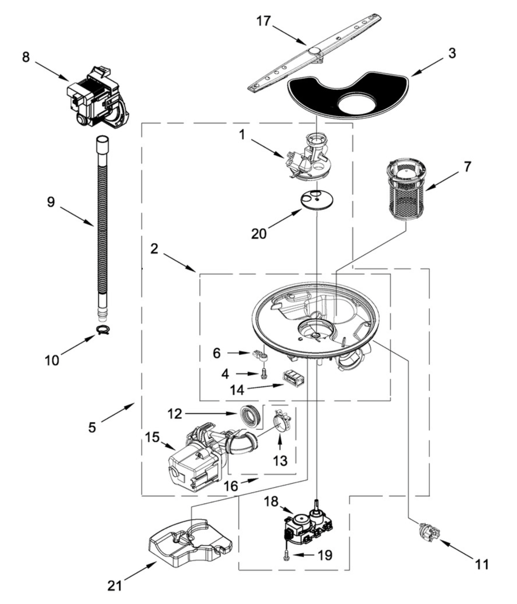 W10445975 Whirlpool Dishwasher Pump Hose, see #16 on the Diagram