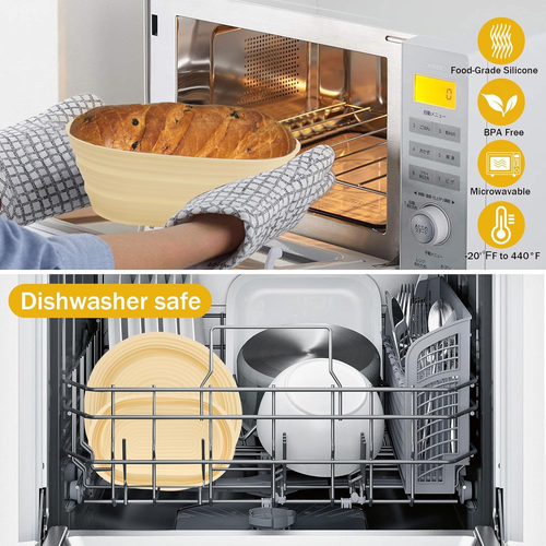 Silicone Banneton Bread Proofing Basket, 2 Bright Yellow Bread Baskets, 10-Inch - Picture 6 of 7