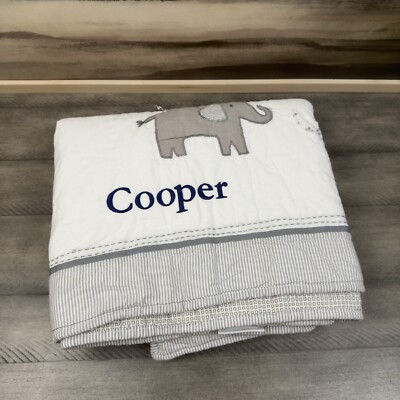 Pottery Barn Kids Taylor Elephant Gray Crib Organic Quilt Blanket