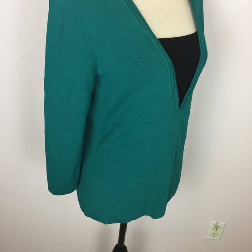 Spense Sweater Knit Top Size L Womans Teal Black Rib V-Neck 3/4 Sleeve Pullover - Picture 13 of 13
