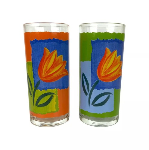 Arcoroc France Matys Clear Glass Tumblers Green Orange Discontinued Ebay