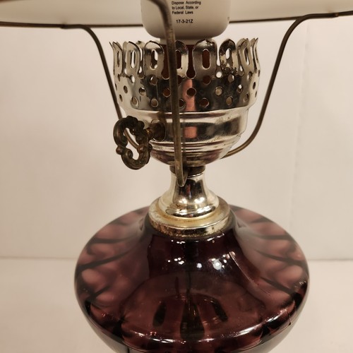 Vintage Gone with the wind GWTW Hurricane Lamp Purple Flowers Glass Base - Picture 5 of 13