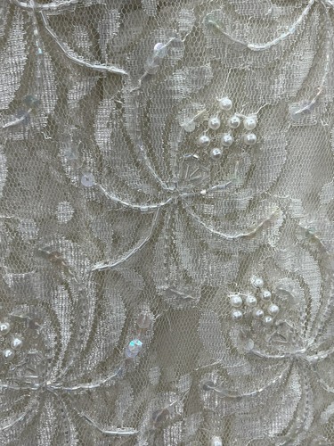 Art Deco Inspired Drop Waist Sequin Lace Pearls Wedding Dress Laurence Kazar L - Picture 14 of 24