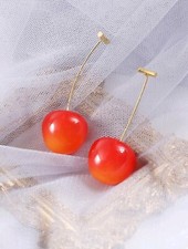 Red Cherry Dangle Earrings Cute Fruit Gold Drop- Earrings Cherry Drop Earrings