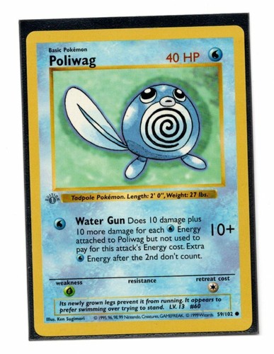 Pokemon Poliwag Base Set 59/102 1st Edition Shadowless Gray Stamp Misprint LP - Picture 1 of 2