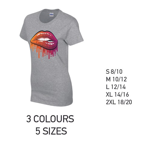 Orange and Pink Lips Ladies Cotton T-Shirt 3 colours 5 sizes Available Printed - Picture 3 of 7