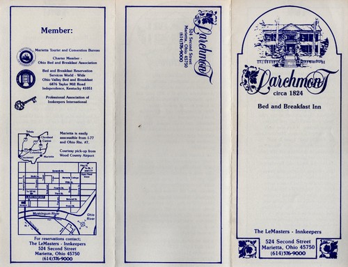 Larchmont Bed & Breakfast Marietta Ohio Vintage Reisebroschüre Karte Preise