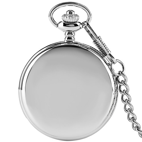 Orologio da Tasca Minimalista Argento Doppio Lato Liscio Quarzo con Collana Catena - Foto 4 di 13