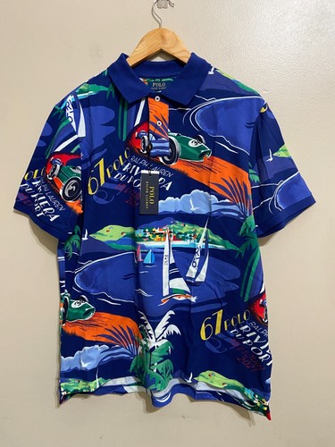 Polo Ralph Lauren RIVIERA duPort Grafikdruck klassisches Poloshirt Herren M NEU