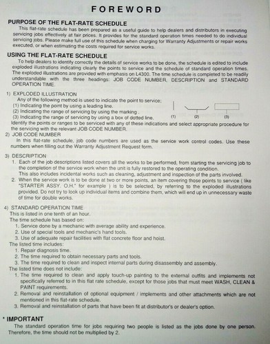 Kubota L4300 Tractor Repair Time Flat Rate Schedule Manual dealers Original! - Picture 2 of 4