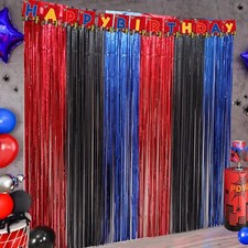 Spider Birthday Party Decoration 2 Packs Red Black and Blue 3.3x6.6ft Tinsel ...