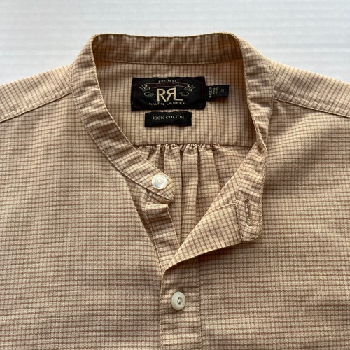 Camisa De Colección RRL Doble RL Ralph Lauren Para Hombres S Banda Cuello 1/2 Botones Bronceado Cuadros - Imagen 3 de 10