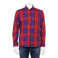 Large SONOMA Red Plaid Poplin Button Down Shirt Button Collar Men Sz Large L