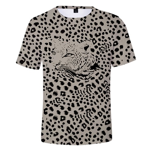 Camiseta deportiva informal de manga corta con estampado 3D de manchas de leopardo para hombre - Imagen 3 de 22