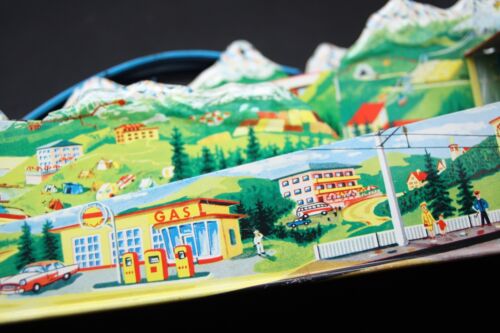 Vintage 1953 Ohio Art Tin Lithograph "Alpine Station" WIND-UP TRACK TOY w/Bus - Picture 12 of 24